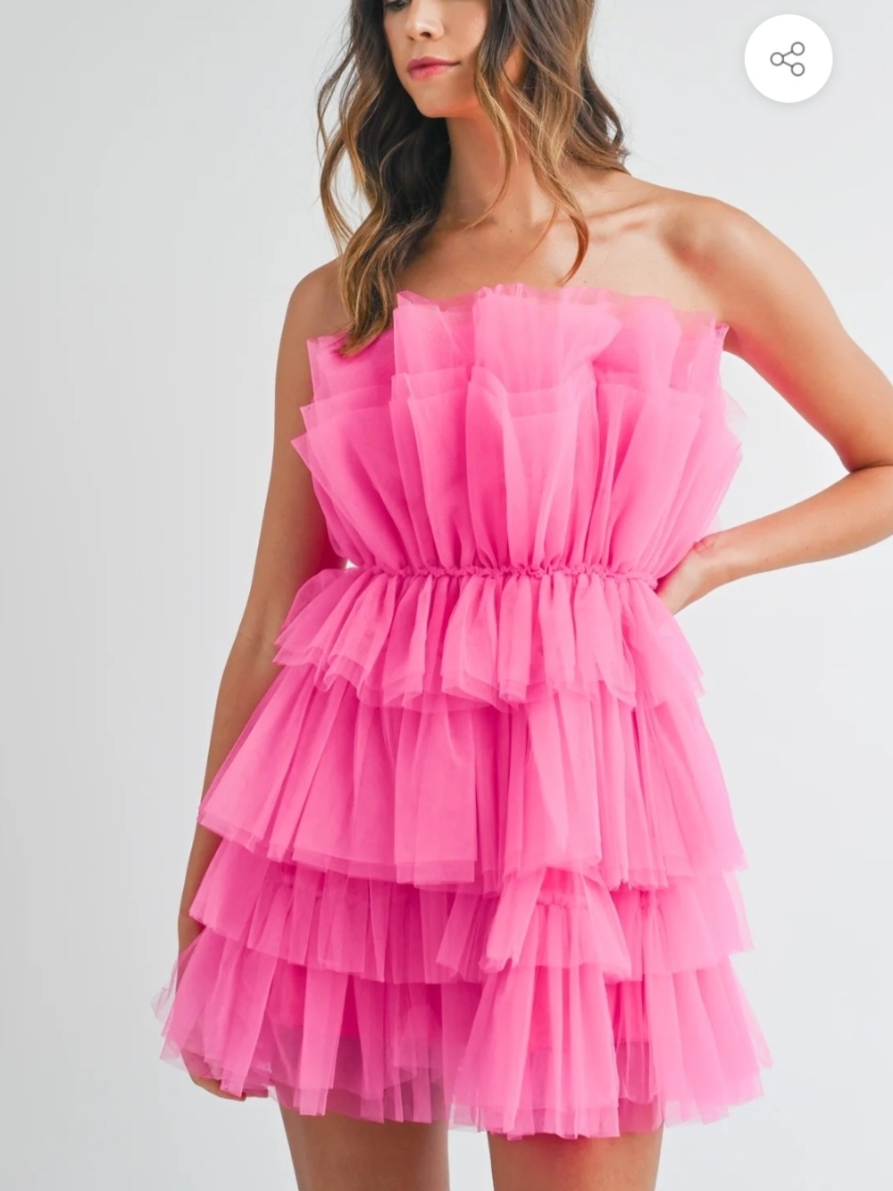 Elegant Hot Pink Strapless Ruffle Tulle Mini Dress - Picture 2 of 9